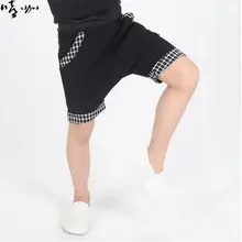 Новинка года; летние модные брендовые Детские костюмы; модные черные брюки для мальчиков; свободные лоскутные шаровары в клетку с геометрическим рисунком; танец хип-хоп; шорты