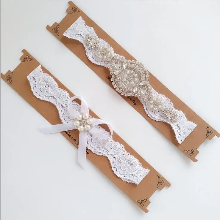 Bridal Wedding Garter Belt Set with Rose Crystal Applique white Lace Strong Stretch Plus Size for Bride Keepsake Gifts