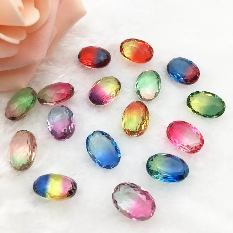 

10*14mm Clear Rainbow Color Oval Tourmaline Rhinestones Glass Crystal Stone Dress Decoration Jewels Making