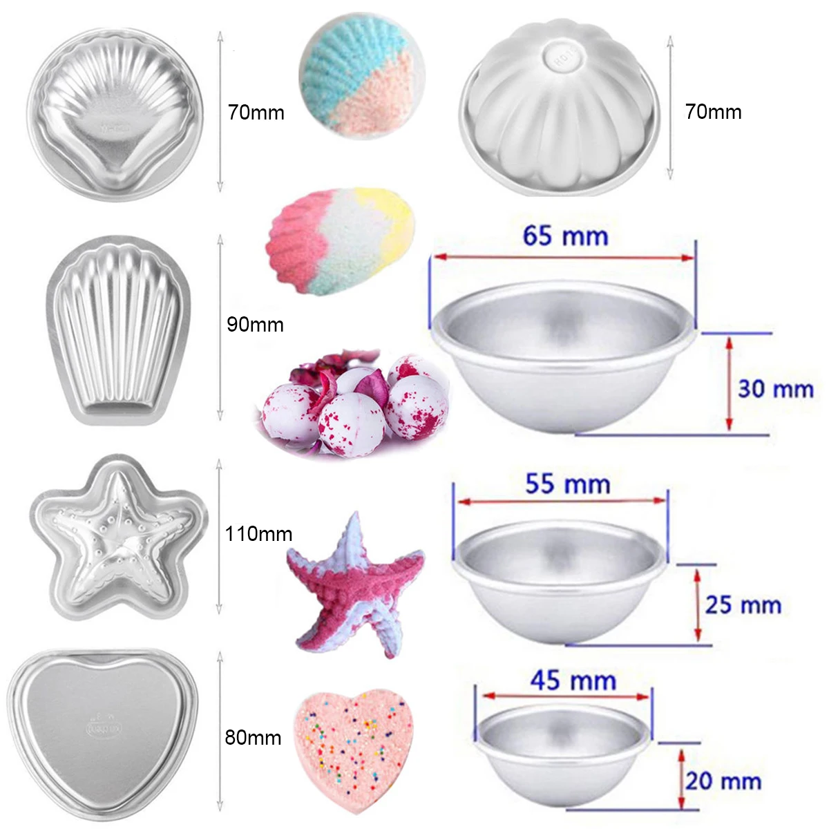 JX-LCLYL 16pcs New Metal Aluminum Bath Bomb Moulds DIY Cake Ball Molds Homemade Crafting
