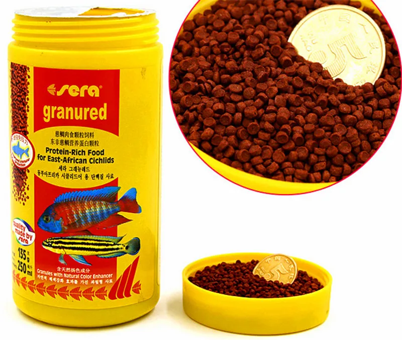 Goede 135G 600G Sera Granugreen Groente Dieet En Sera Granured eiwitrijke Voedsel Voor Oost Afrikaanse Cichliden duitsland Originele