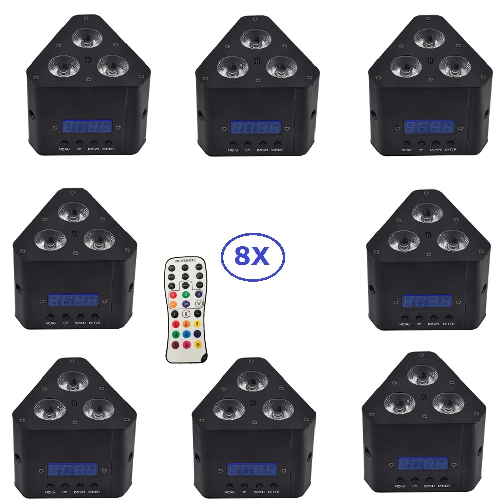 

New Design 8XLot 3X4W RGBW 4 Colors Mini LED Corner Light With Remote Control Black Case Triangle Shape Stage Dj Shows Equipment