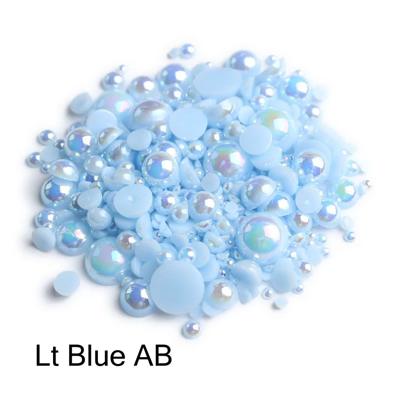 1000pcs/bag colourful round half pearl beads flat back For jewelry making Sewing Plastic ABS Pearl Beads2mm/3mm/4mm/5mm/6mm/8mm - Цвет: Lt blue AB