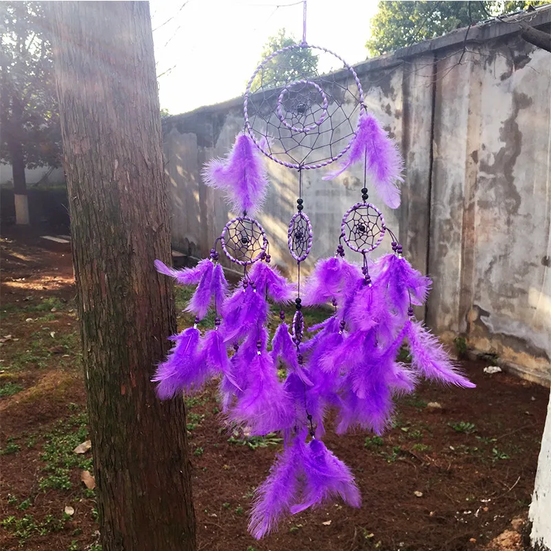 

60cm India Style Handmade purple Dream Catcher Circular Net With feather Hanging Decoration Decor Ornament Gift