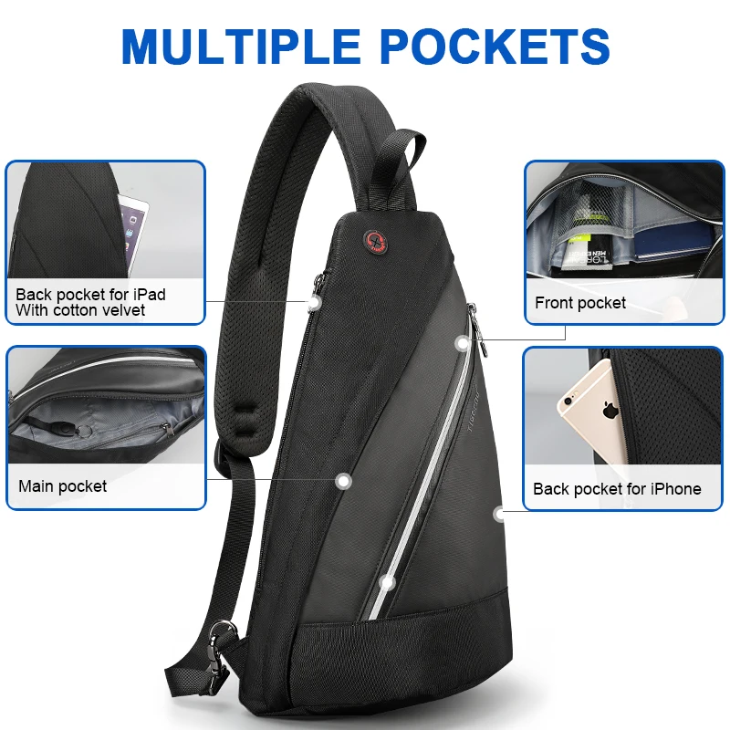 US $25.74 Tigernu New Casual Men Bags Light Fashion High Quality Splashproof Chest Bag Black For Teens Chest Bags