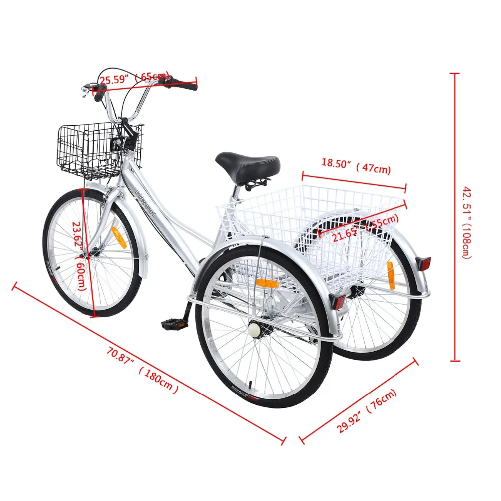 Ridgeyard 26'' 3 Räder Dreirad für erwachsene mit Einkaufskorb Fahrrad tribike 