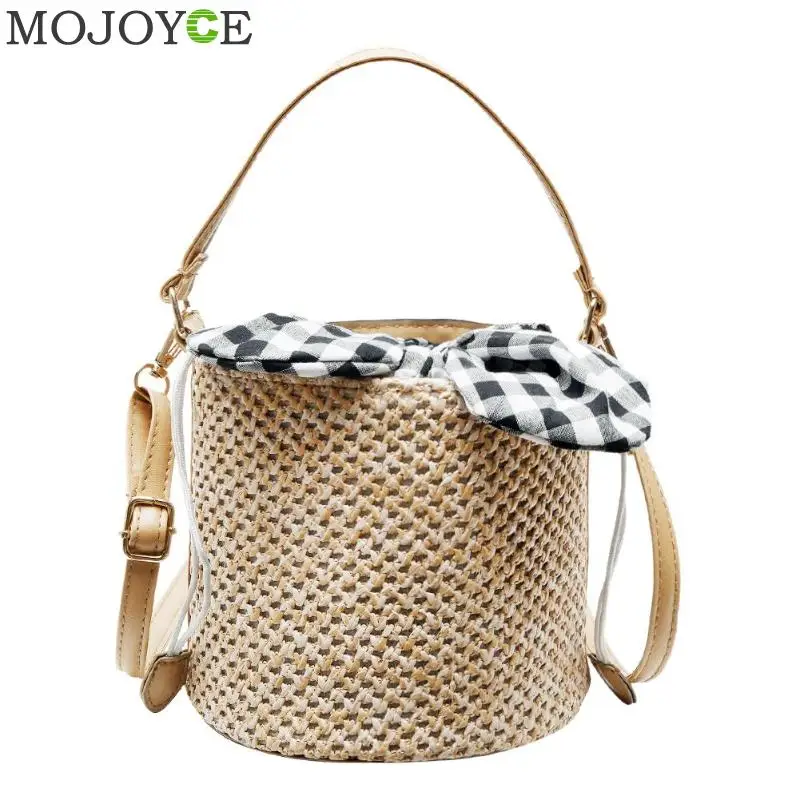 

Straw Woven Shoulder Messenger Handbags Casual Women Crossbody Bucket Bags