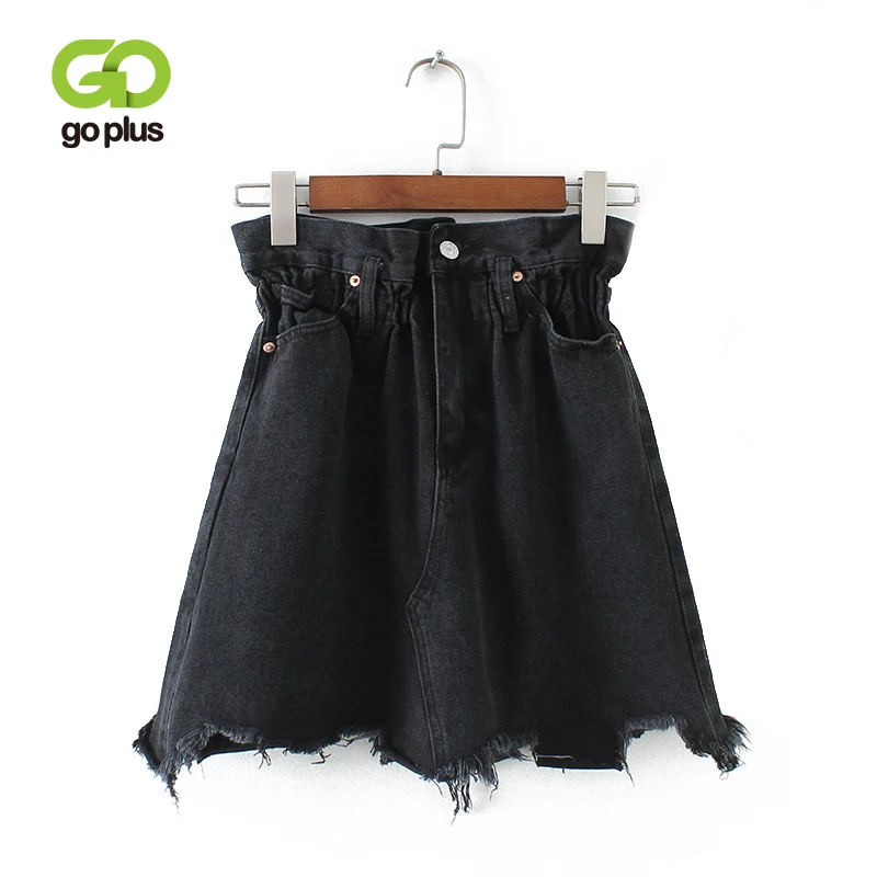 

GOPLUS Denim Skirts Women Summer Vintage Casual Black Elastic Waist High Waist Skirts Womens Jeans Mini Skirt Jupe Femme C7540