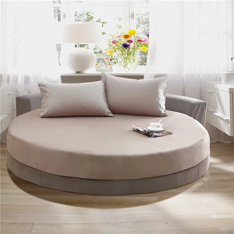  100% Cotton Round Fitted Sheet Romantic Solid Color Round Bed Sheet Bedding Set Mattress Cover Topp