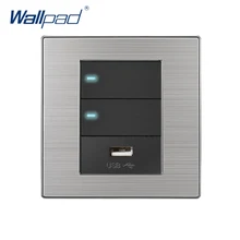2018 Wallpad 2 Gang 2 Way With USB Charger 5V 1000mA Wall Power Charger Stainless Steel Satin Metal Panel With LED Indicator