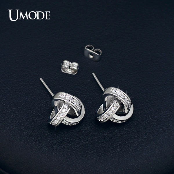 UMODE Love Knot Stud Earrings White Gold Color Cubic Zirconia CZ Accent Inspired Twist Gift For Women Fashion Jewelry UE0141