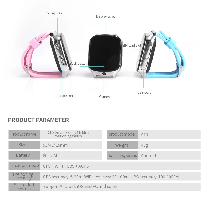 A19 LBS gps Wi-Fi расположение 3g Смарт gps трекер SOS монитор вызовов для детей старшего возраста безопасность следа Поддержка часы с сим-картой часы