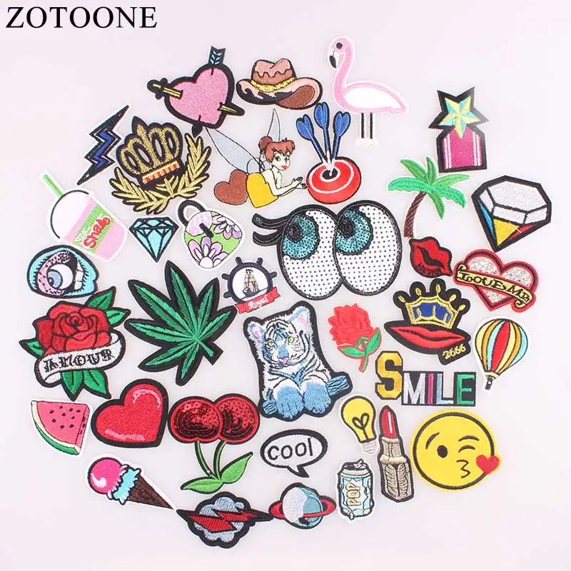 

ZOTOONE Sew On Sequin Flamingo Rose Patch Heart Iron On Letter Badges Clothes Stickers Cheap Embroidered Patches For Clothing