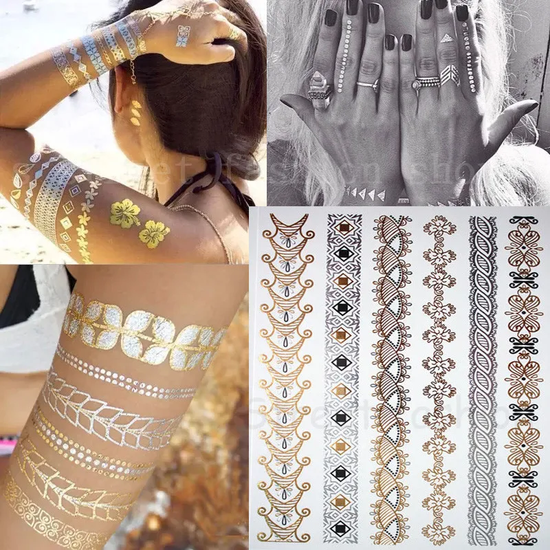 Body art gold glitter jewelry tattoo stickers Waterproof temporary
