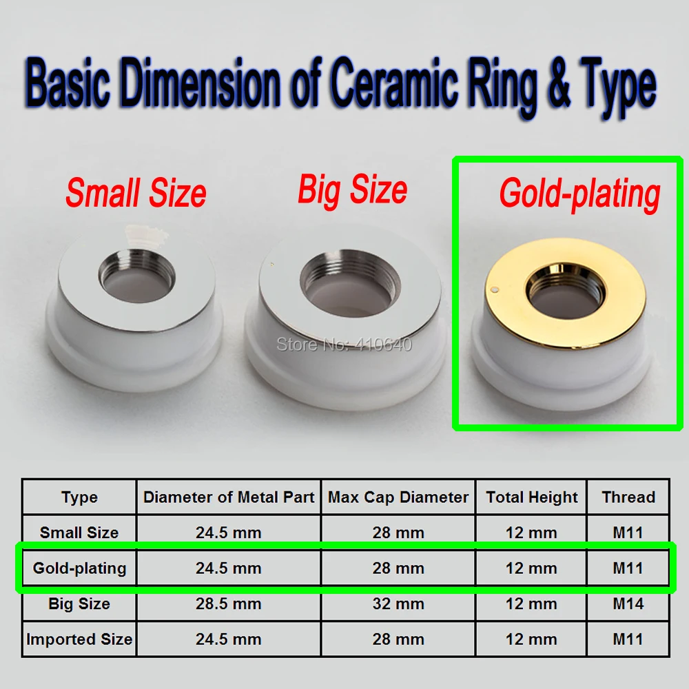 Gold Coating Ceramic Ring Used for Optical Fiber Laser Cutting Machine 24.5 X 28mm Precitec KT B2 CON for Most Popular Machine