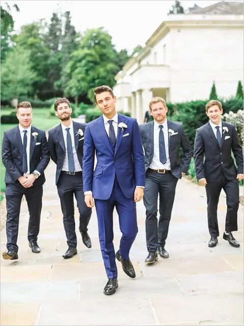 Blue Dark Gray Groomsmen Tuxedos Groom Wear 2 Pieces Mens Wedding Blue Dark Gray Groomsmen Tuxedos Groom Wear 2 Pieces Mens Wedding Prom Dinner Party Suits Best
