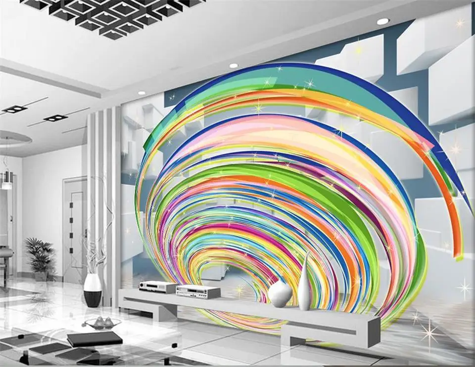 

3d photo wallpaper custom mural living room non-woven rainbow swirl grid painting picture 3d wall murals wallpaper for walls 3d