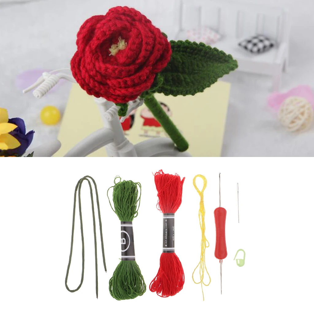 Red Rose Amigurumi Crochet Kit Toy Material Package DIY Home Oraments