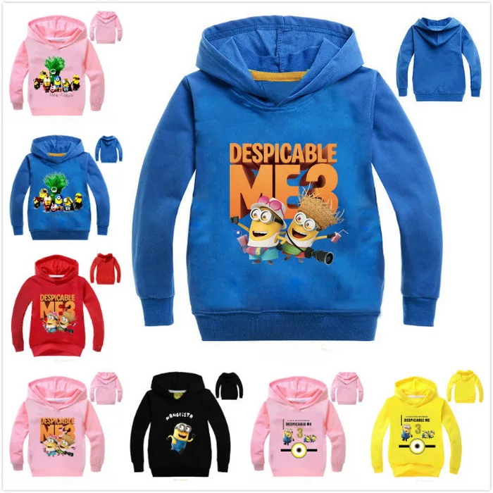 

Top quality Spring Autumn Baby Girls/Boys Long Sleeve T Shirt Children Hooded Cartoon Minions Kids Cotton Tops Tee Sweatshirt