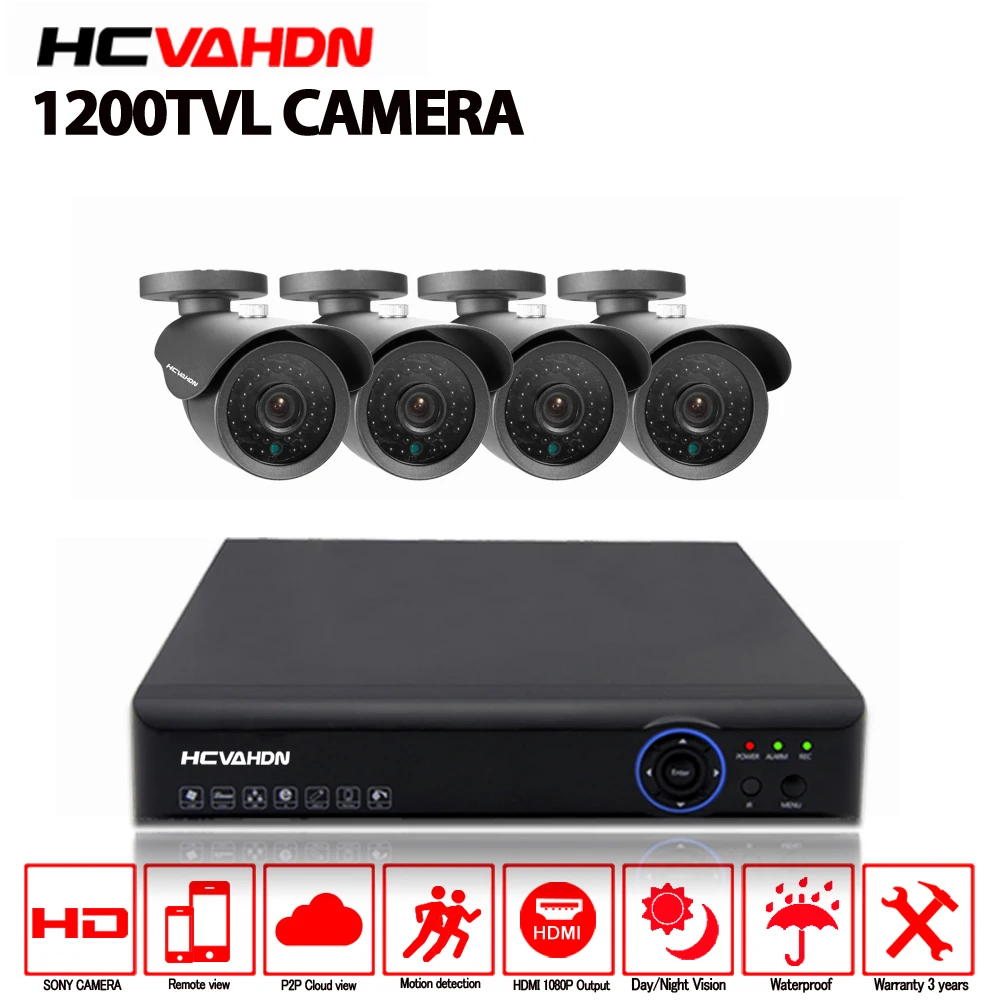 8 Channel AHD DVR NVR System Kit 8CH Security System With 4Pcs 720P Sony 1MP Bullet 4PCS 1200TVL