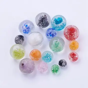 

200 pcs Handmade Luminous Lampwork Beads, Round, Mixed Color of random ,Size: about 8~16mm in diameter, hole: 1~2mm