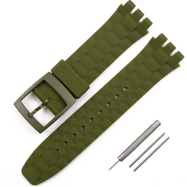 Watch accessories silicone strap men suitable for Swatch rubber strap female beach spree suuk400suuw100 bracelet 21mm watch band Army Green
