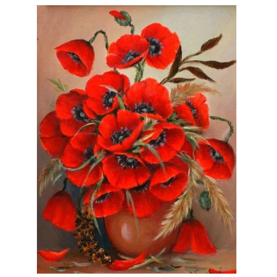 

3Diamond Painting Red Poppies flower Decorative Picture of Rhinestone Mosaic Cross Stitch Diamond Pattern 5D Diamond Embroidery