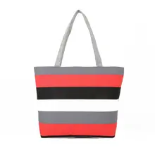 Women Zipper Large Capacity Summer Beach Shoulder Bag Handbag Fashion Strips Canvas Shopping Tote