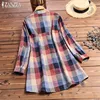 2022 ZANZEA Women's Autumn Blouse Elegant Check Tops Vintage Long Sleeve Tee Shirts Female Button Plaid Work Blusas Casual Tunic ► Photo 2/6
