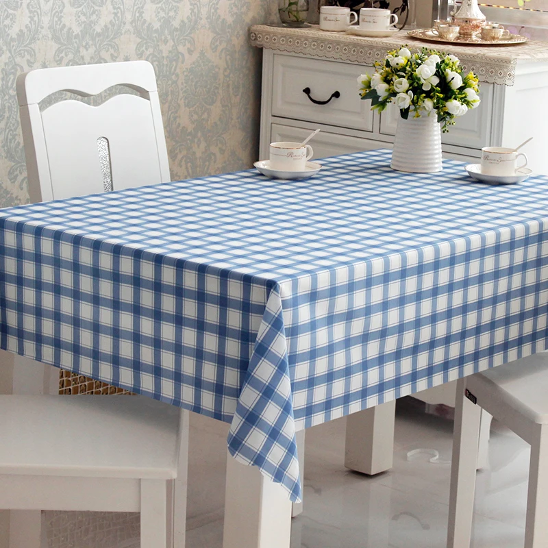 RUBIHOME Square Blue Plaid PVC Tablecloth Printed Geometric Design Table Cover Waterproof Home Decorative