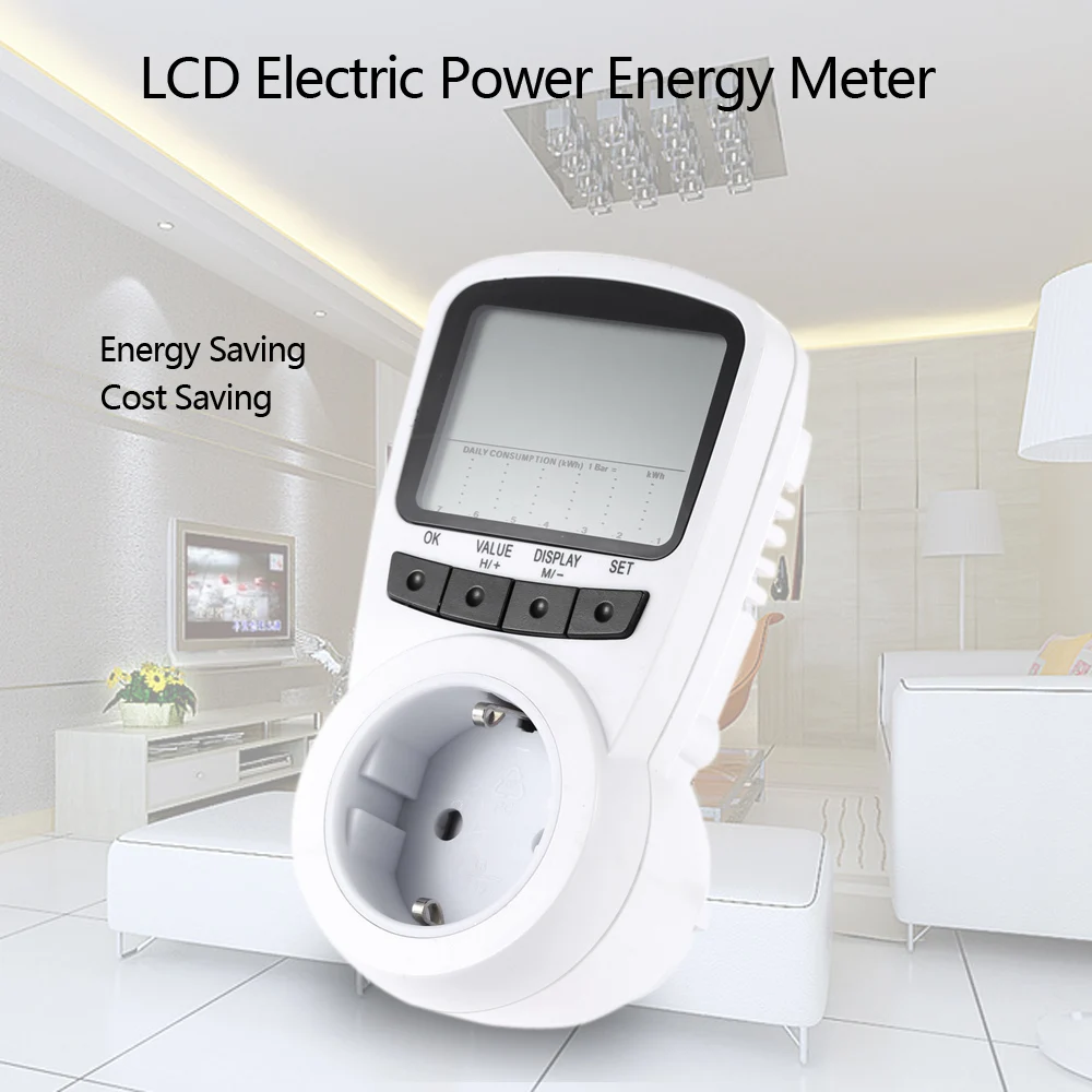 

Digital Wattmeter LCD Power Meter Watt Meter Energy Voltage Wattage Current Monitor Consumption Cost Analyzer OverloadProtection