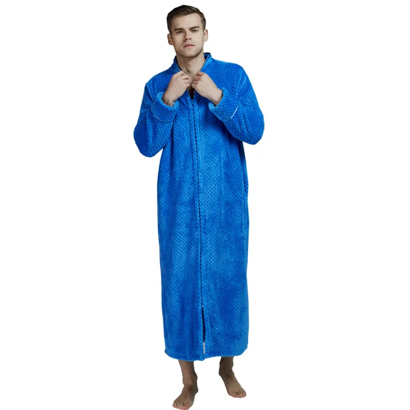 Любители уютный на молнии длинный халат банный халат, флис туалетный халат для женщин махровые халат фланелевые халаты - Цвет: men blue
