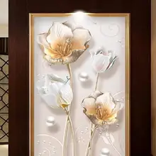 Пользовательские 3D Обои фреска 3D трехмерные тюльпаны рельефные ювелирные украшения крыльцо цветок крыльцо фон украшения стены живопись