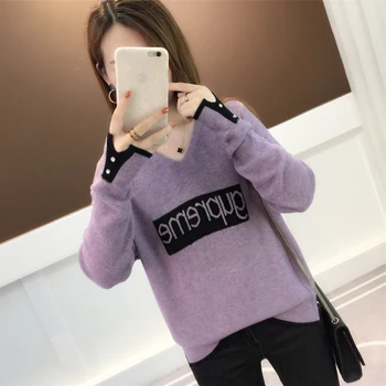 

V lead letter 2020 sweater, women's blouses, spring and autumn, new style bottoming sweater knitted sweater.