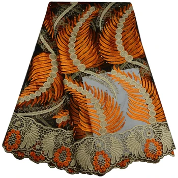 

Orange African French Lace Fabric High Class 2017 Fashion Nigerian Wedding African Lace With Stones Lace Fabric For Wedding 644B