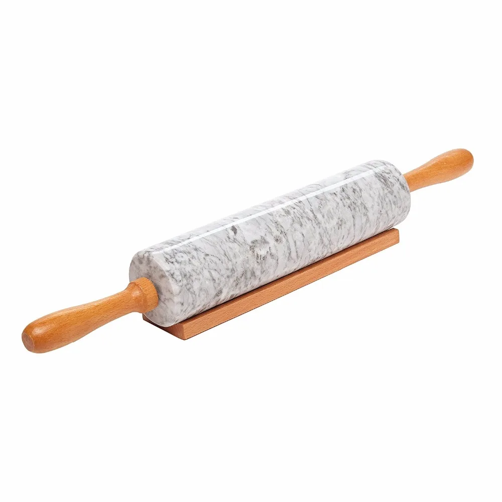 

Deluxe Marble Stone Rolling Pin 18in with Wood Handles and base, Baking & Pastry Tools (Gray/Black)