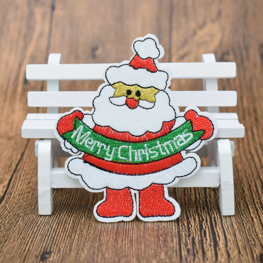 NOEL MERRY HAPPY CHRISTMAS Embroidered Sew Iron On Cloth Patch Badge APPLIQUE