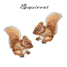 1 par Esquilo Bordado Patch de Ferro em ou Camisa Saco De Retalhos de Tecido para Roupas de Costura Applique Patches Bonito Remendo Animais