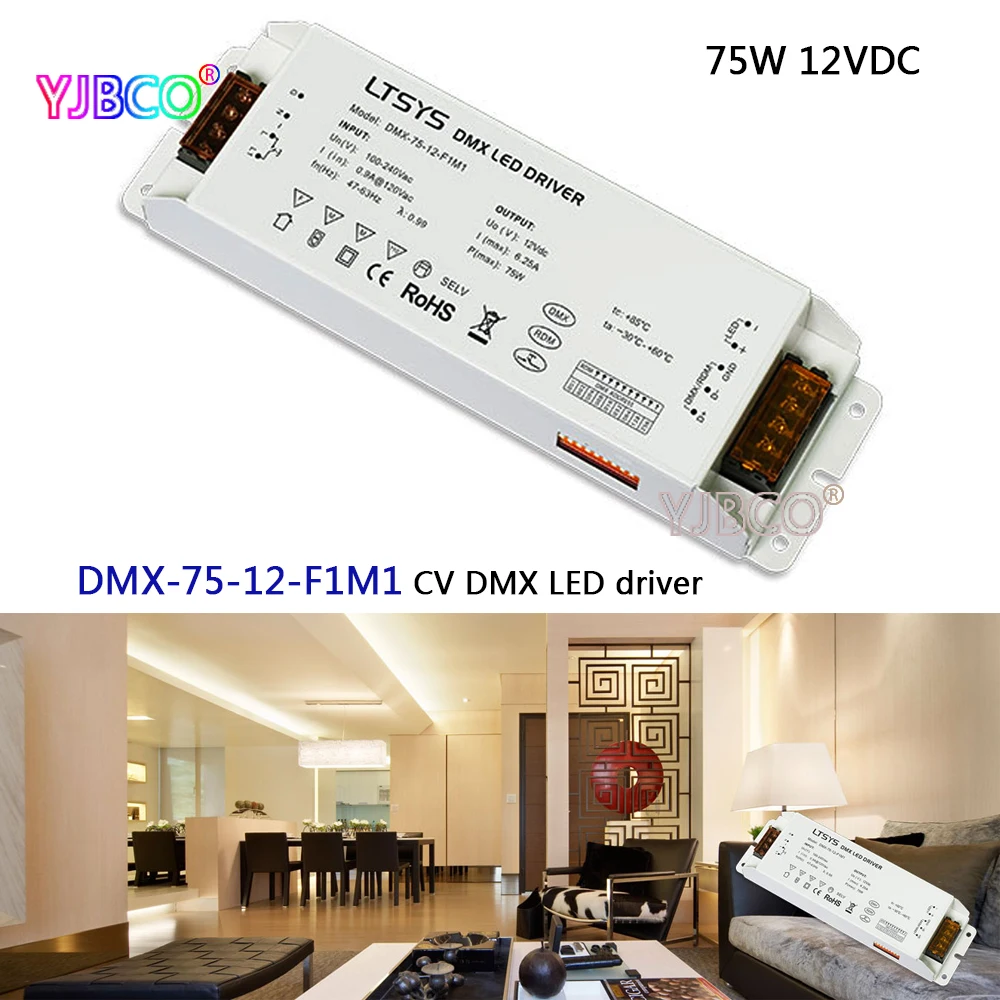 

LTECH led dimming intelligent driver;DMX-75-12-F1M1;AC100-240V input 12V/6.25A/75W DMX512/RDM output CV DMX LED driver