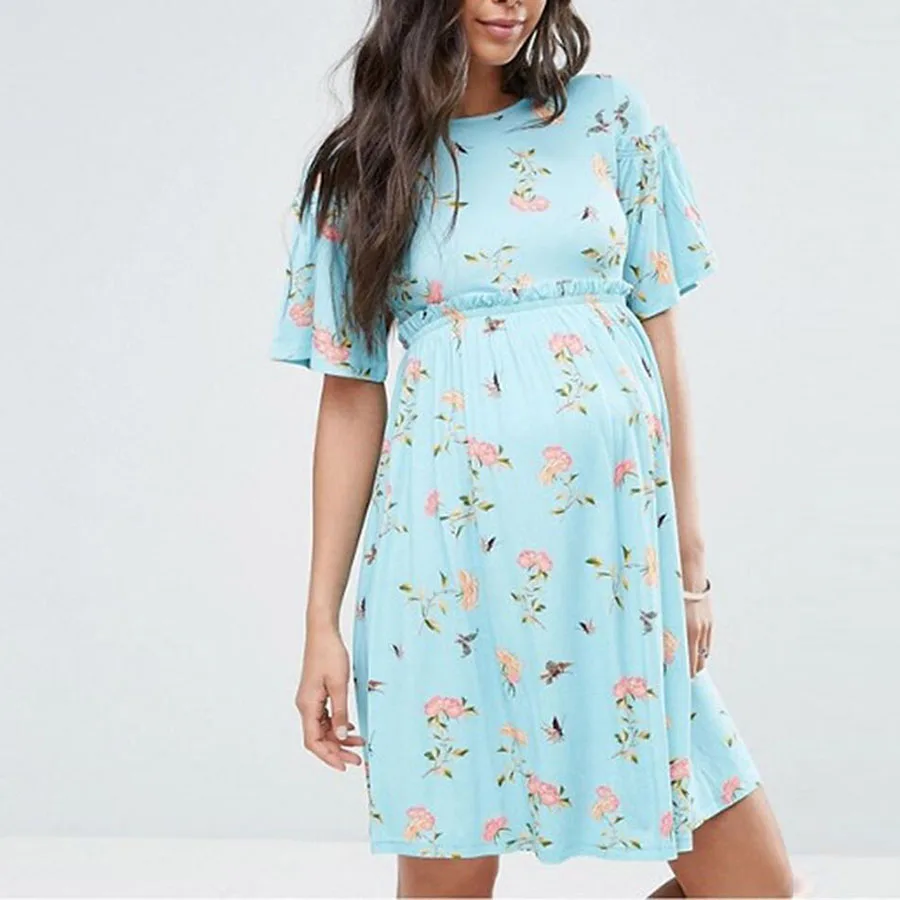 New Ties Waist Floral Printed Linen Maternity Dress Summer Autumn Fashion Nursing Clothes for Pregnant Women Pregnancy Clothing (3)