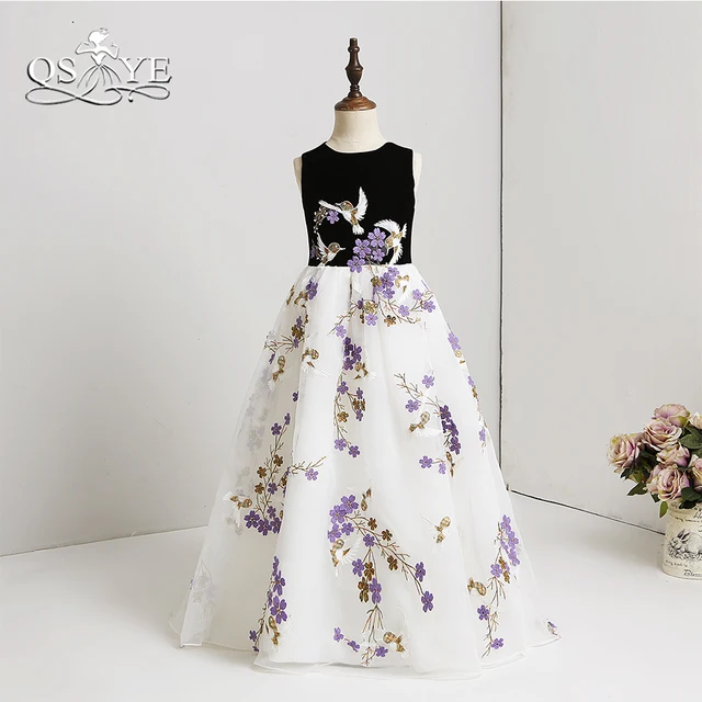 purple and black flower girl dresses