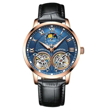 

mens busines wristwatch Automatic mechanical leather luxury lvyin brand man watches waterproof Citizen movement Tourbillon