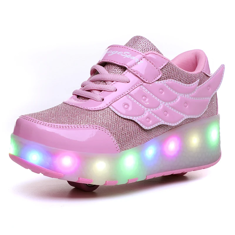 With USB Charging Children Shoes LED Breathable Boys & Girls Sports Casual Shoes Fashion Kids Sneakers With Wing Size 28-41