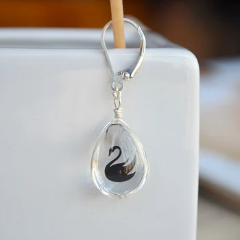 

a Pair Swan Waterdrop Glass Sterling Silver Color Double Sided French Dangle Drop Earrings For Women Boho Fashion Jewelry