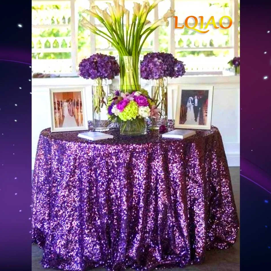 12" круглые(300 см) золотые блестки скатерть для свадебного стола льняная блестящая скатерти с пайетками Обложка для свадебного украшения - Цвет: Purple