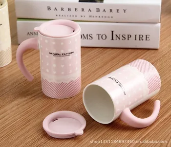 

Free shipping New 2014 Zakka Cute polka dot silicone handle ceramic mugs set/office coffee cup/Couple Gifts/home decoration