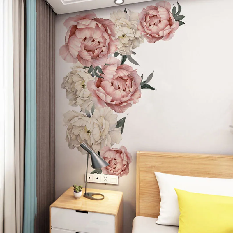1 шт. 3D Наклейка на стену в китайском стиле с изображением пиона, розы для гостиной, спальни, 40*60 см, наклейки для комнаты, Настенные обои для украшения дома