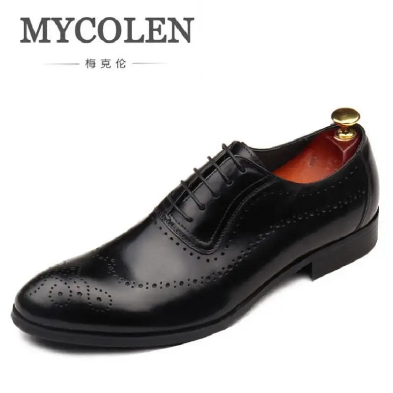 

MYCOLEN Brand Fashion Brogue Men Oxford Genuine Leather Formal Shoes Pointed Toe Business Casual Oxford Shoes For Men Zapatos
