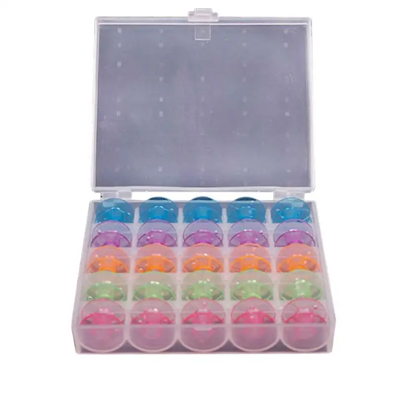 

Hot Sale 25Pcs/set Plastic Empty Bobbins Sewing Spool Colorful Bobbins Storage Case Box for Sewing Machines Parts Tools