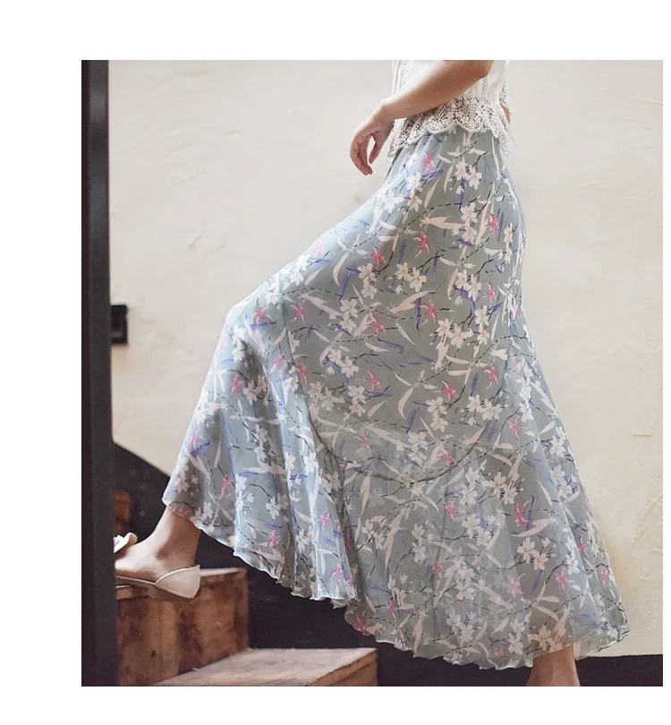 Летние женские шифоновые длинные юбки с цветочным принтом, женские юбки с высокой талией в стиле бохо, Женская юбка макси Saia Faldas